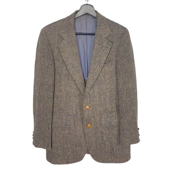 Vintage 70s Saks Fifth Ave Grey Brown Virgin Scottish Wool Harris Tweed Sport Co - Picture 1 of 9